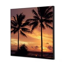 Showdown Spannstoff Wanddekoration - 40x40cm - Palmen Sonnenuntergang - Schwarzer Rahmen