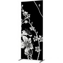 Showdown Displays - Showdown Textil Raumteiler Deko - 85-200 Abstrakte Japanische Kirschblüte - Schwarz - Schwarzer Rahmen
