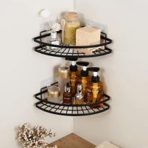 Sunxury - Shower Caddy Corner, Self-Adhesive Shower Corner Shelf, Stainless Steel Shower Organizer Matte Black 2 Pack