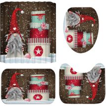 Shower curtain 180x180cm + 3Pcs Bath Mat Kit Christmas Decorations Gift