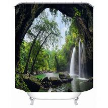 Shower curtain lining, 3D digital digital printing polyester, 12 hooks, adapts to different w 180CM x h 200cm rods Groofoo