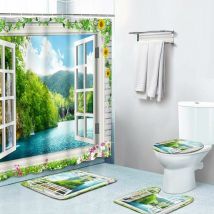 Shower Curtain Set, 3D White Window Waterfall, 72 x 72