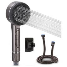 Shower head with filter, shower head with 1.5 m stainless steel hose, 3 water spray modes, shower head with holder, water-saving high-pressure shower