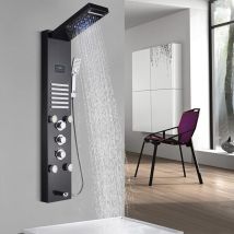 Shower Panel System - 5 Modes Shower Column with LED Rain&Mist, 4 Massage Body Jets, Handset and Bath Spout, 304 Stainless Steel, Brushed