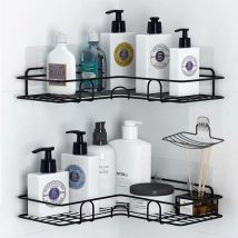 Shower Shelf, Corner Shower Caddy with Hooks/Soap Tray, Bathroom Storage Shelf, Adhesive Wall Mounted Bathroom Shelf, Shower Storage, Dorm and Kitchen