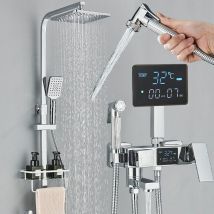 Zamery - Shower System Chrome,Mixer Set with LCD,Square Rainfall Shower Head, Handheld Shower,bidet,shelf, Adjustable Height Anti Scald Chrome Shower