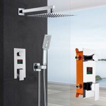 Shower System Concealed Shower Set for Bathroom 2-Function with lcd Temperature Screen Wall Mounted 12-Inch Shower Head with Handheld Including
