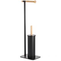 Showerdrape - Sonata Black & Bamboo Toilet Roll Holder & Toilet Brush Combination