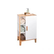 Varallo White & Bamboo Bathroom Floor Cabinet with Display Shelves - Showerdrape