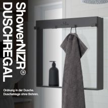 Showernizr Duschregal Granite Grey - Duschablage Ohne Bohren Für Duschwand Zum Hängen Aus Edelstahl Mit 4 Haken