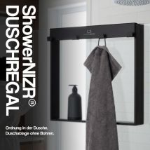 Showernizr Duschregal Obsidian Black - Duschablage Ohne Bohren Für Duschwand Zum Hängen Aus Edelstahl Mit 4 Haken