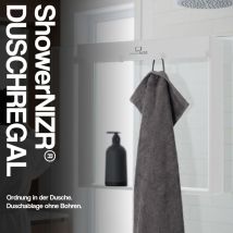 Showernizr Duschregal Arctic White - Duschablage Ohne Bohren Für Duschwand Zum Hängen Aus Edelstahl Mit 4 Haken