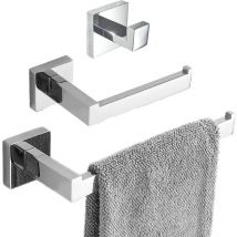 Ensemble d'Accessoires de Quincaillerie de Salle de Bain 3 pièces en SUS304 Acier Inoxydable Murale Inclus Porte-Serviettes, Crochet