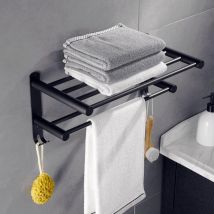 Support de Serviette Salle de Bain Porte-Serviettes Mural Barres de Serviette 43 x 22 x 20 cm en Acier Inoxydable - Noir