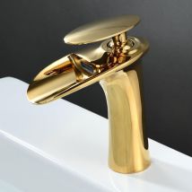 Robinet De Salle De Bain Cascade En Laiton Brossé – Bec Haut Pour Vasque – Installation Mono Trou – Résistant À La Rouille – Couleur Or