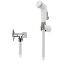 Doccetta bidet bianca con flessibile, rubinetto e supporto bianco