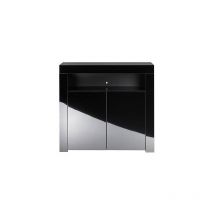 Mmt Furniture Designs Ltd - Modern Black Matt Gloss Buffet Sideboard Cabinet with led Lights- Length 90cm x Depth 35cm x Height 83cm