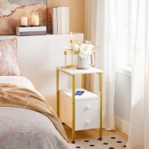 Side Table, Narrow Bedside Table with Charging Station, USB Ports and Power Outlets, Slim Side Table for Small Spaces, 2 Drawers, Industrial