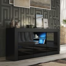 Olivia Furniture - Aurora Sideboard 145cm - Black with Gloss Doors & led