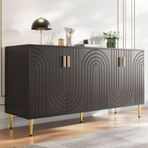 Gutent - Sideboard (152 x 40 x 75 cm), design unique en forme de vague, poignées et pieds dorés- Noir