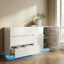 Sideboard 160x35x76 Cm, Aufbewahrungsschrank Für Wohnzimmer 160 Cm, Mit 3 Schubladen, 2 Türen Und 7-farbiger Led-beleuchtung, Aus Holz Mit 