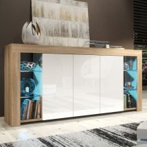 Olivia Furniture - Eden Sideboard 164cm - Oak with White Gloss Doors & led