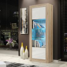 Olivia Furniture - Illume Display Cabinet 170cm - Oak with White Gloss Doors & led
