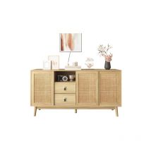 Ineasicer - Sideboard avec 3 portes coulissantes en rotin véritable et 2 tiroirs, 155x38x80 cm, respirant, stable et polyvalent