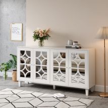 Gutent - Sideboard blanc à miroir avec poignées en cristal froid, quatre portes, avec stratifié mobile.pour le salon et la salle à manger, 160 x 40 x