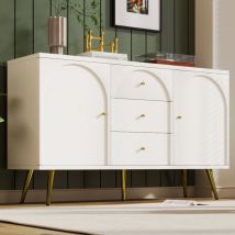 Sideboard Cabinet for Living Room, Chest of Drawers with 2 doors and 3 drawers, Adjustable shelf, Cream White, 40D x 140W x 84H CM