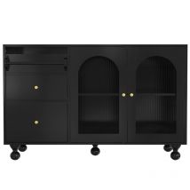 Gutent - Sideboard de salle à manger noir avec longues portes en verre et porte-serviettes design