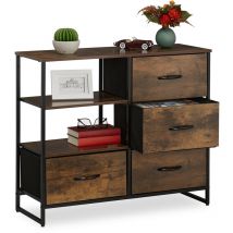 Sideboard in Stile Industriale, Comò a 4 Cassetti, 2 Scomparti Aperti, HxLxP: 71,5x84x32,5 cm, Marrone/Nero - Relaxdays