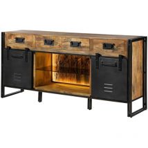 Sideboard Mango / Altholz 195x45x90 natur / grau lackiert / Metall grau blackburn lux 409