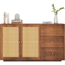 Sideboard, Kommode mit 3 Schubladen & 2 Türen, Anrichteschrank Rattan, 130x 40x 76cm
