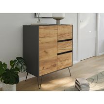 Sideboard Kommode Rauk 80cm 3 Greifraum Softclose 1 Tür Grafit/eiche Front