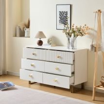 Sideboard Mit 6 Schubladen, Zinklegierung-griffen Und Stahlbeinen, Modern, Aus Mdf, Weiß, 120×40×75 Cm