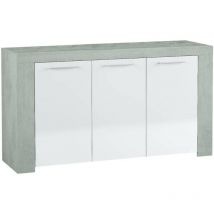 Anrichte Bellevue, Modernes Sideboard mit 3 Türen, Buffet im Wohnzimmer, Fernsehschrank, Sideboard für Wohnzimmer, cm 144x42h80, Beton und Weiß