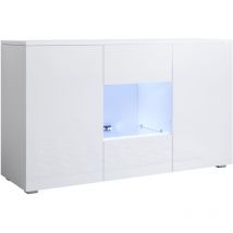 Sideboard mit Füssen 2cm Küchenschrank Kommode Wohnzimmerschrank 3 Türen Aufbewarungsschrank Buffet Esszimmer 120x72x40cm Modell Luke A2 Weiss Glanz