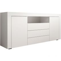 Sideboard Modern Küchenschrank Kommode Wohnzimmerschrank 2 Türen 2 Schubladen Aufbewarungsschrank Buffet Esszimmer 160x72x35cm Modell Yanis Weiss Matt