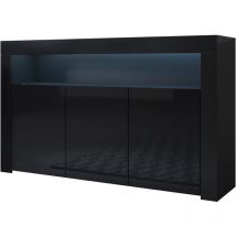 Sideboard Modern mi led Küchenschrank Kommode Wohnzimmerschrank 3 Türen Aufbewarungsschrank Buffet Esszimmer 155x91x37cm Modell Aker Schwarz Glanz