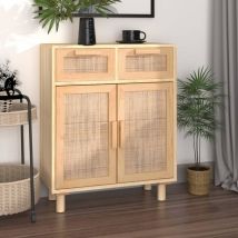 Maison Chic - Sideboard,Beistellschrank,Kommode fuer Flur, Kueche, Esszimmer und Wohnzimmer Braun 60x30x75 cm Massivholz Kiefer und Natur-Rattan