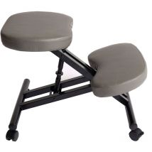 Siège assis à genoux HHG-940 appui-genoux, tabouret, chaise bureau, similicuir, métal, gris foncé matt