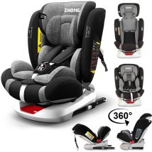 Kitytety - Siège Auto Pivotant 360° isofix latch - 40-150 cm de 0 à 12 ans - Groupe 0+/1/2/3 (0-36kg) - Têtière réglable, Inclinable - Gris