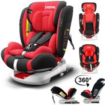 Siège Auto Pivotant 360° Isofix Latch - 40-150 Cm De 0 À 12 Ans - Groupe 0+/1/2/3 (0-36kg) - Têtière Réglable, Inclinable - Rouge