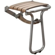 Godonnier - pmr pellet Asiento de ducha escamoteable confort Essentiel con pie de aluminio epoxi gris, láminas taupe