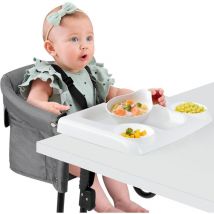 Siège de Table Pliable pour Bébés,Chaise Rehausseur bébé,Ajustement rapide,Harnais de sécurité à 5 points + Sac de transport (Gris,avec Plateau)