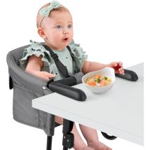 Siège de Table Pliable pour Bébés,Chaise Rehausseur bébé,élévateur de siège de table,Harnais de sécurité à 5 points + Sac de transport (Gris,sans