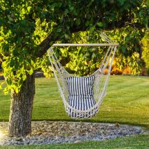 Chaise suspendue chaise suspendue de jardin avec coussin d'assise hamac pour s'asseoir, coton bleu bois blanc, max 120 kg, LxP 60x70 cm