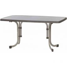 Boulevard-Klapptisch, 150x90x72 cm, chamapgner Gestell aus Stahl in champagner, Tischplatte aus Mecalit -Pro in mocca