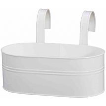 Blumenkasten oval, weiß, 39 x 16,5 x 14,5 cm Stahlblech, mit fest montierten Haltern